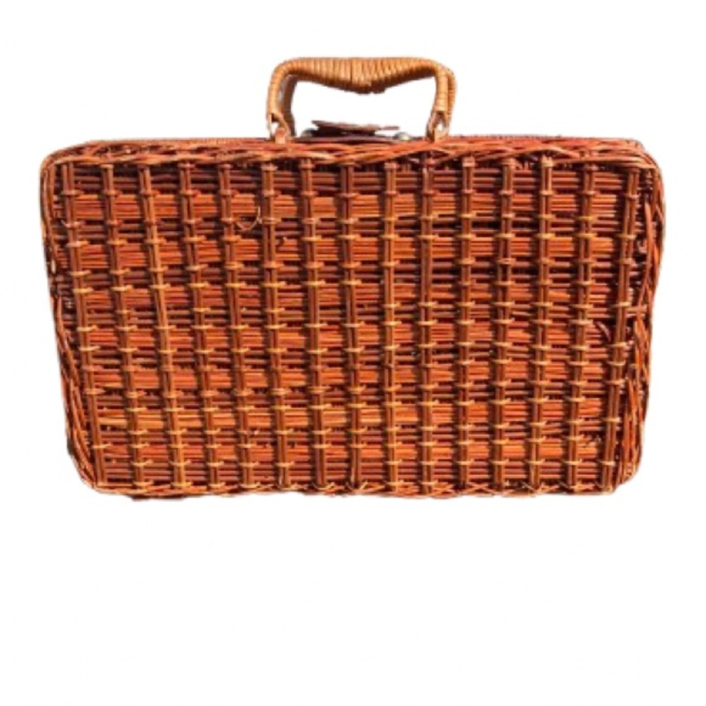 Wicker Woven Picnic Basket Briefcase Basket VINTAGE
